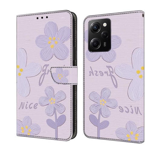 Funda de Cuero Pintada a Mano para Redmi Note 12 Pro 5G (Flores de Color Morado Oscuro)