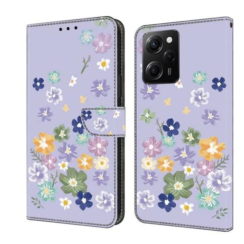 Funda de Cuero Pintada a Mano para Redmi Note 12 Pro 5G (Floral Morado)