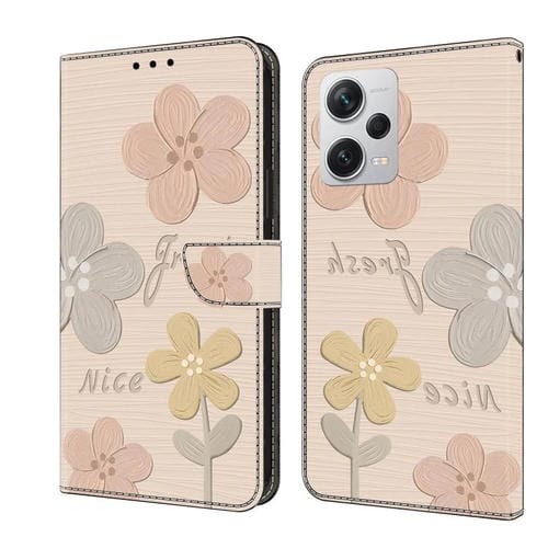 Funda de Cuero Pintada a Mano para Redmi Note 12 Pro+ Global Fresh (Flores Beige)