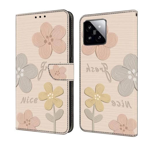 Funda De Piel Pintada Fresca Para Teléfono Xiaomi 14 (Flores Beige)