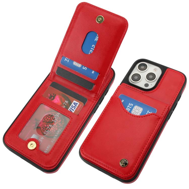 Funda de Cuero Awquer para iPhone 16 Pro Max con Tapa Vertical para Tarjetas y Soporte (Rojo)