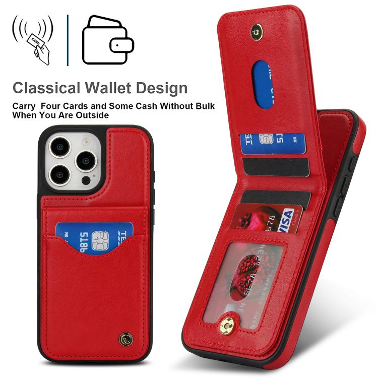 Funda de Cuero Awquer para iPhone 16 Pro Max con Tapa Vertical para Tarjetas y Soporte (Rojo)