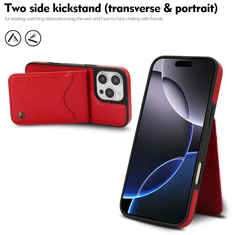 Funda de Cuero Awquer para iPhone 16 Pro Max con Tapa Vertical para Tarjetas y Soporte (Rojo)