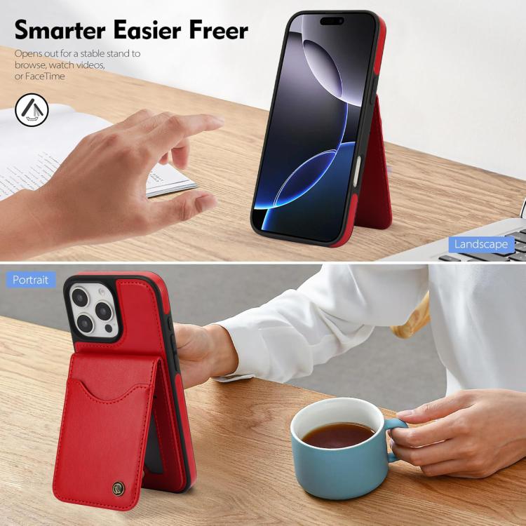 Funda de Cuero Awquer para iPhone 16 Pro Max con Tapa Vertical para Tarjetas y Soporte (Rojo)