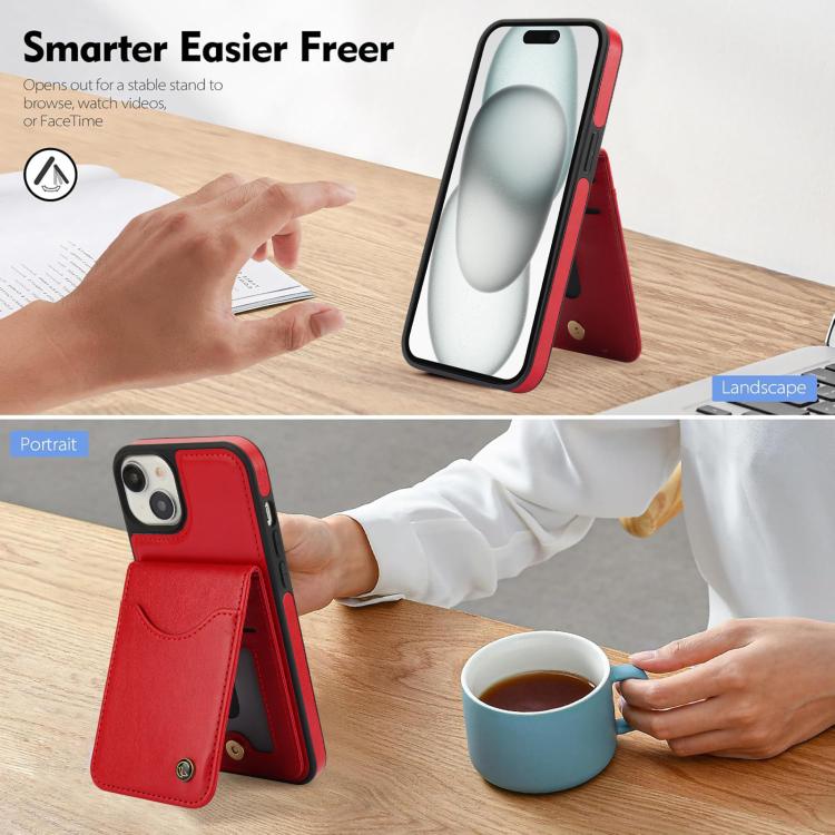 Funda de Cuero con Tapa Vertical Awquer para iPhone 11 con Tarjetero (Rojo)