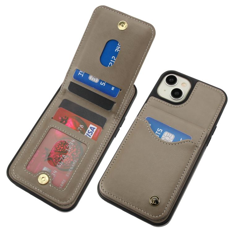 Funda de Cuero con Tapa Vertical para iPhone 11 Awquer con Tarjetero (Gris)