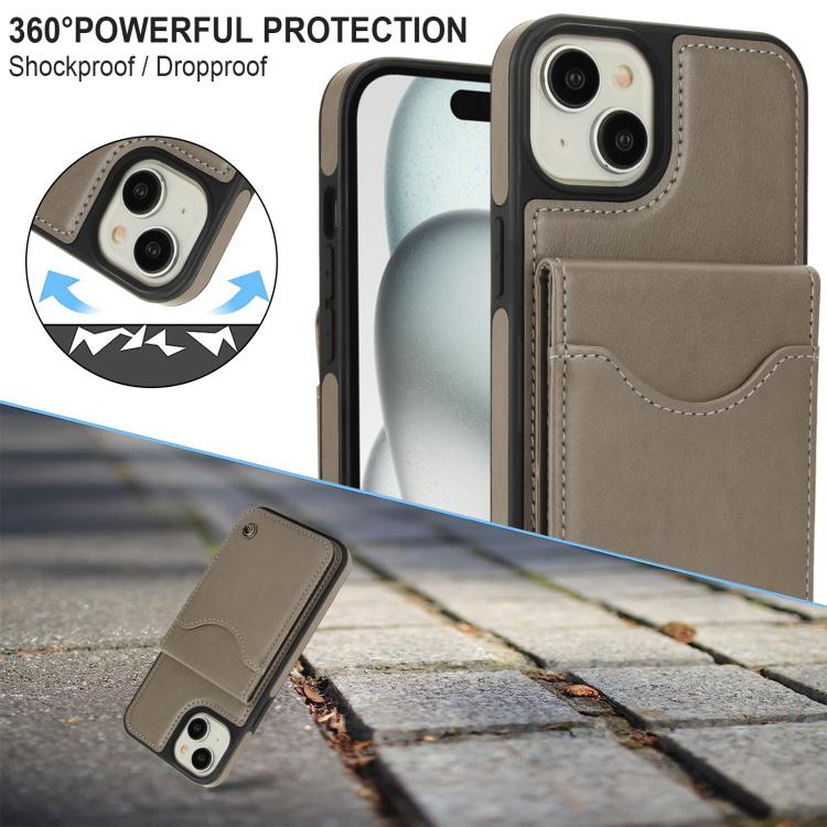 Funda de Cuero con Tapa Vertical para iPhone 11 Awquer con Tarjetero (Gris)