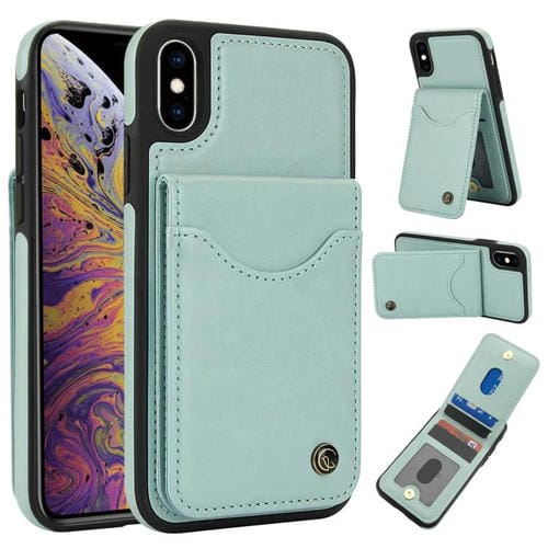 Funda para iPhone X/Xs Awquer Cuero Tapa Vertical Tarjetas Soporte (Verde)