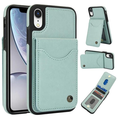 Funda de Cuero con Tapa Vertical Awquer para iPhone Xr con Tarjetero (Verde)