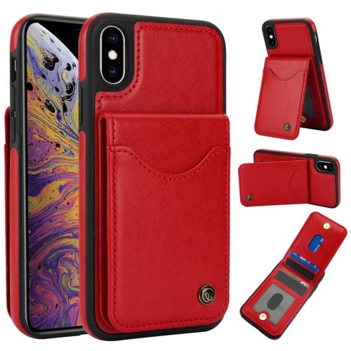 Funda para iPhone Xs Max Awquer de Cuero con Tapa Vertical para Tarjetas y Soporte (Rojo)