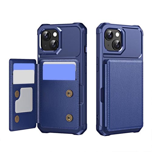 Funda de Cuero con Tapa Horizontal para iPhone 14 Plus Tarjetero (Azul Oscuro)