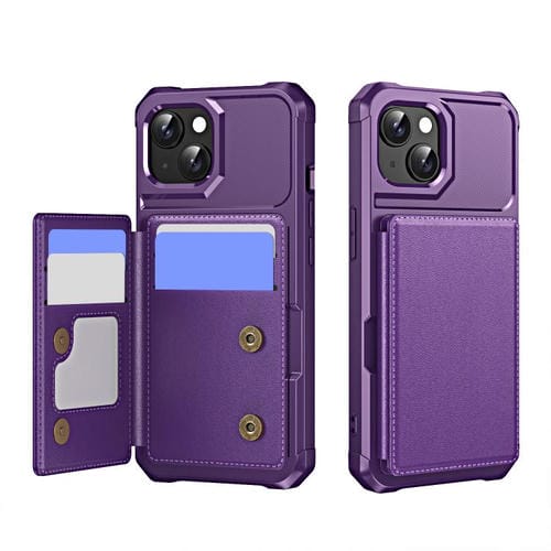 Funda de Cuero con Tapa Horizontal para iPhone 15 Tarjetero (Morado)