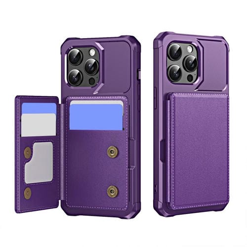 Funda de Cuero con Tapa Horizontal para iPhone 15 Pro con Tarjetero (Morado)