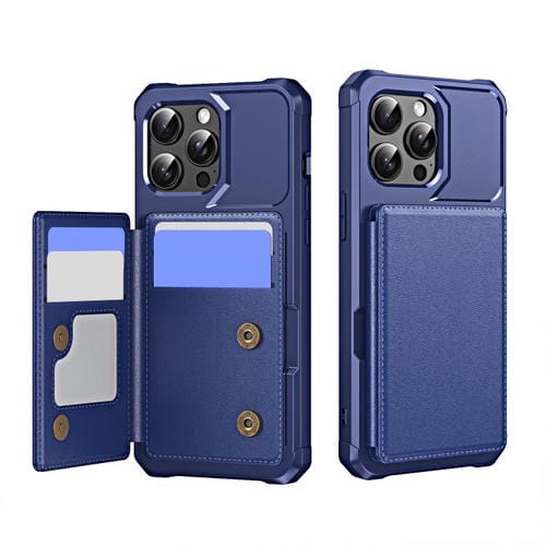 Funda de Cuero para iPhone 15 Pro Max con Tapa Horizontal y Tarjetero (Azul Oscuro)