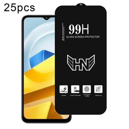 Para Xiaomi Poco M5 25 Piezas de Película de Vidrio Templado de Pantalla Completa de Arco Grande de Aluminio Alto