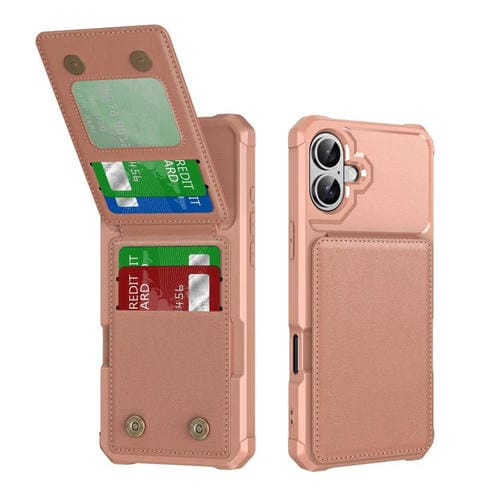 Funda de Cuero con Tapa Vertical para iPhone 16 Plus Tarjetero (Oro Rosa)
