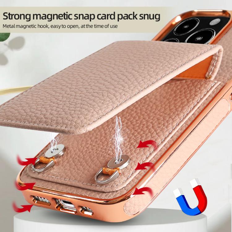 Funda de Teléfono Tipo Billetera Vietao Textura de Lichi Cordón de Pu para iPhone 14 (Blanco)