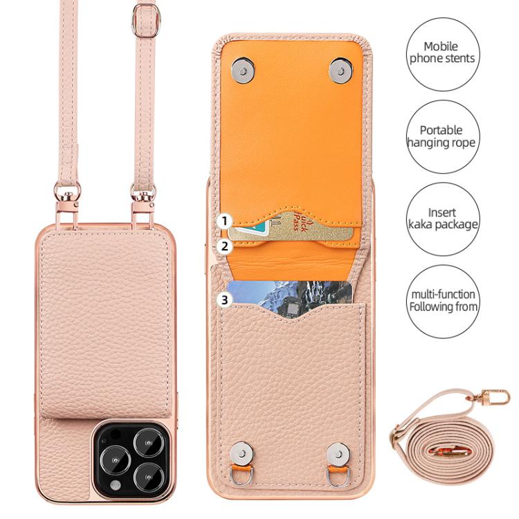 Funda de Teléfono Tipo Billetera Vietao Textura de Lichi Cordón de Pu para iPhone 14 (Blanco)