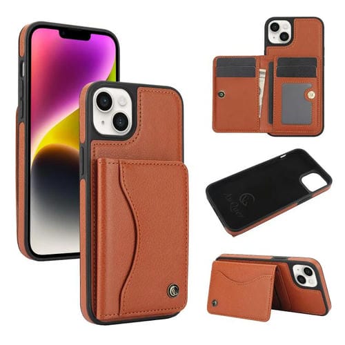 Funda para iPhone 14 Plus Awquer Cuero con Tapa Horizontal para Tarjetas y Soporte (Marrón)