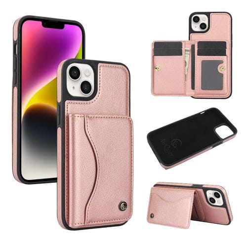 Funda para iPhone 14 Plus Awquer Cuero Tapa Horizontal Tarjetas Soporte (Oro Rosa)