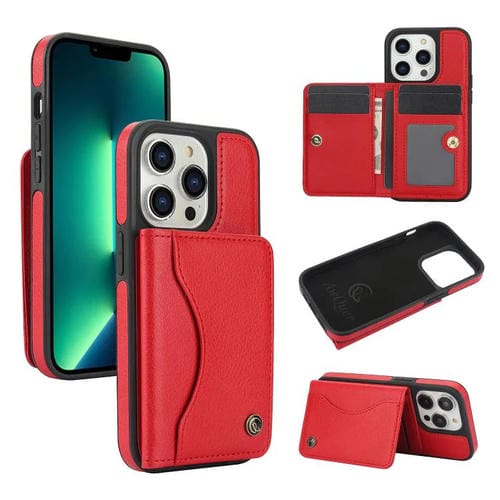 Funda para iPhone 13 Pro Awquer Cuero Tapa Horizontal Tarjetas Soporte (Rojo)