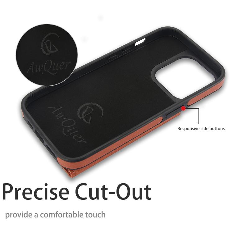 Funda para iPhone 12 Pro Max Awquer Cuero con Tapa Horizontal para Tarjetas y Soporte (Marrón)