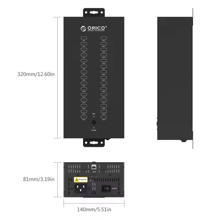 Concentrador USB 2.0 Orico Ih30P 30 Puertos Grado Industrial Enchufe Australiano (Negro)