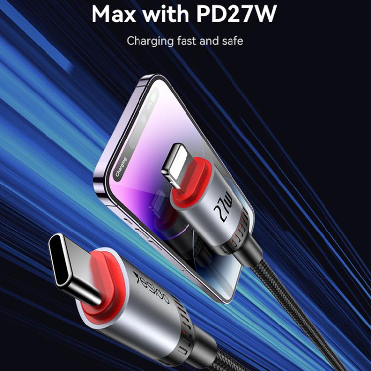 Cable de Datos y Carga Yesido CA184 PD27W 3A USB-C a 8 Pines 2 m (Negro)