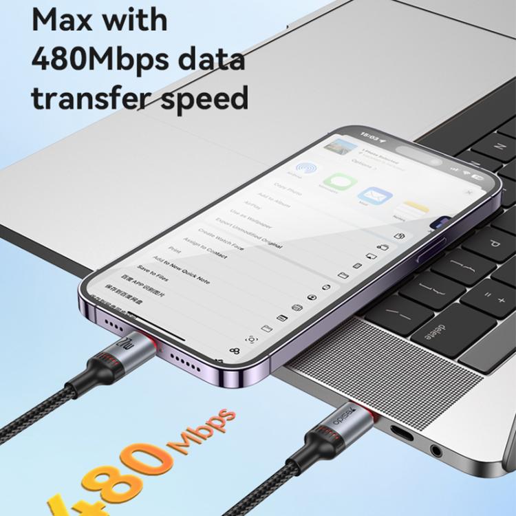 Cable de Datos y Carga Yesido CA184 PD27W 3A USB-C a 8 Pines 2 m (Negro)