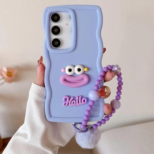 Funda TPU Samsung Galaxy A25 5G Diseño Boca de Salchicha y Cadena de Cuentas (Morado)