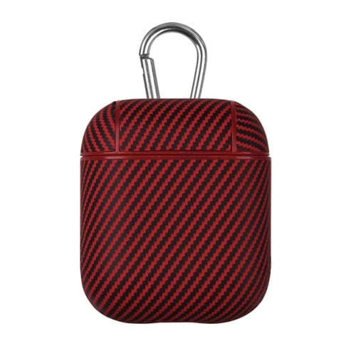 Estuche para Auriculares Poliuretano Textura Fibra de Carbono AirPods 1/2 con Gancho (Rojo)