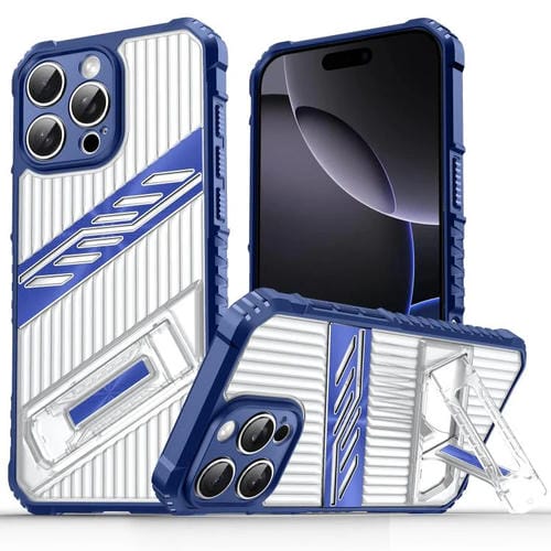 Funda híbrida TPU y Policarbonato con soporte para iPhone 16 Pro (Azul Marino)