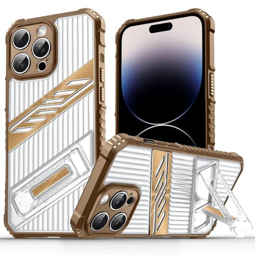 Funda Híbrida TPU para iPhone 14 Pro Max con Soporte PC (Dorado del Desierto)