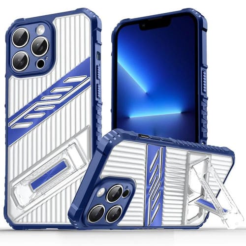 Funda híbrida TPU y PC con soporte para iPhone 13 Pro Max (Azul Marino)