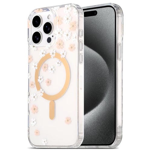 Funda para Teléfono Imd Magsafe iPhone 15 Pro Max Laminado Doble Cara (Rosa y Margarita Blanca)