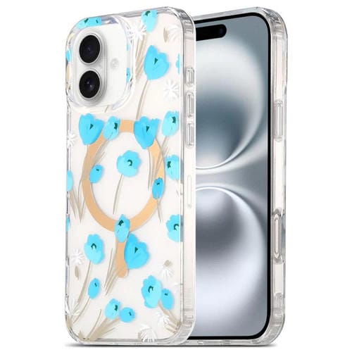 Funda para Teléfono Imd Magsafe iPhone 16 Laminado Doble Cara (Flores Azules)