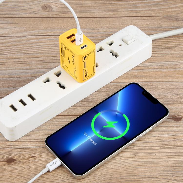 Adaptador de carga Ko-72 Gan 120 W 4 puertos 2 PD 2 QC 3.0 USB y USB-C (Amarillo)