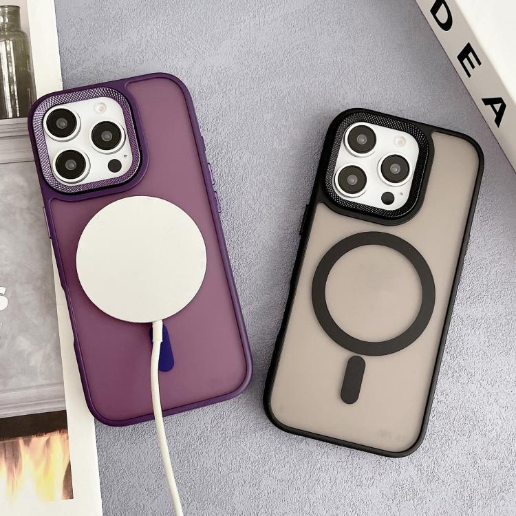 Estuche híbrido TPU y PC con marco de Lente de diamante Magsafe para iPhone 14 Pro (Morado)