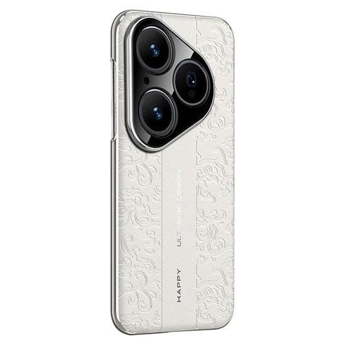 Funda de PC de cuero liso con diseño de dragón en la nube para Huawei Pura 80 5G (blanca)