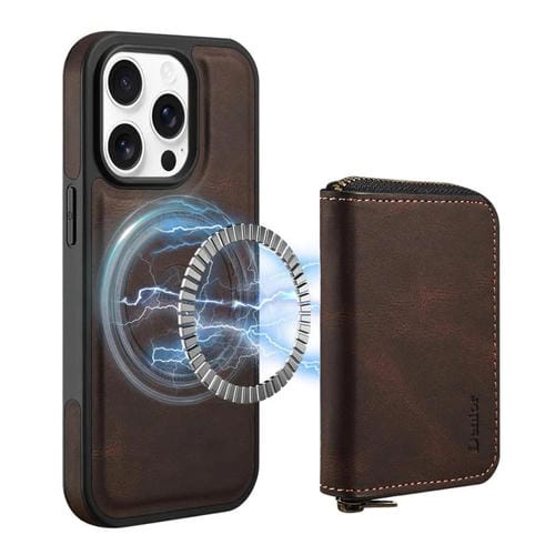 Funda de Cuero con Cremallera Magsafe Denior D26 Skin Feel para iPhone 13 Pro Max (Café)