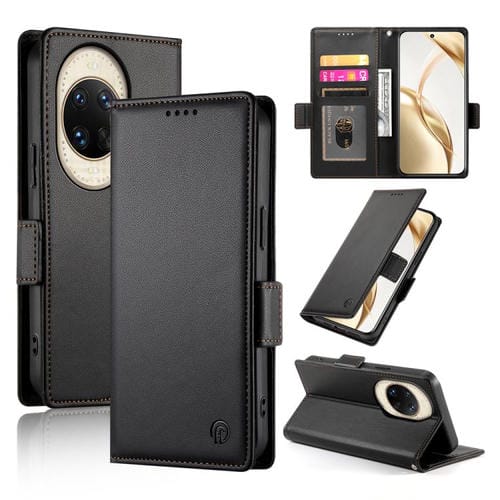 Funda de cuero esmerilado con hebilla lateral magnética para Huawei Nova 14 Ultra (negro)