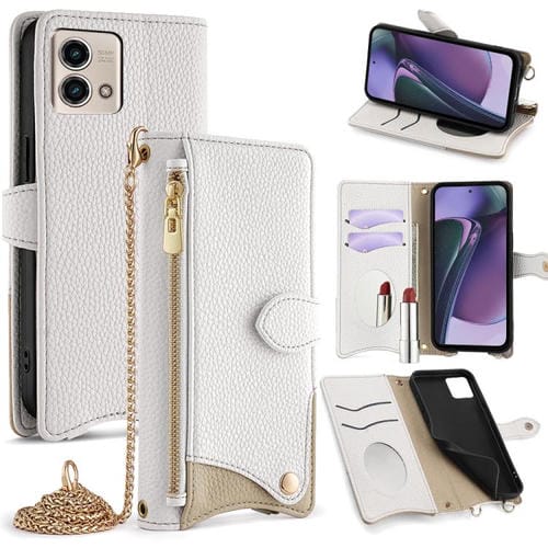 Funda de Cuero con Cadena Cruzada y Diseño Cola de Pez para Motorola Moto G Stylus 5G 2023 (Blanco)