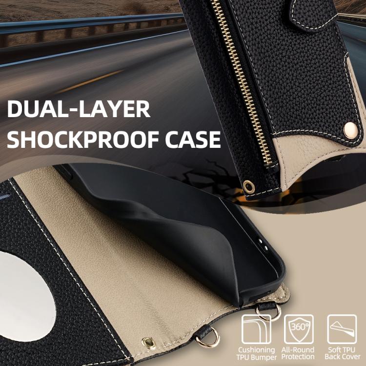 Funda de Cuero Tipo Lichi OnePlus Ace 3 Pro con Diseño Cola de Pez y Cadena Cruzada (Negra)
