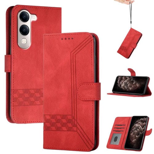 Funda de Cuero con Tapa Cúbica para Vivo Y29S 5G / Y04 4G (Roja)