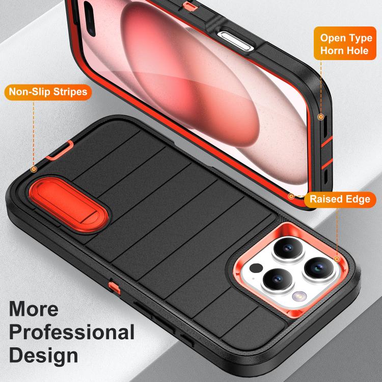 Funda de Silicona y PC Defender Gen2 para iPhone 16 Pro Max con Soporte (Negro y Naranja)