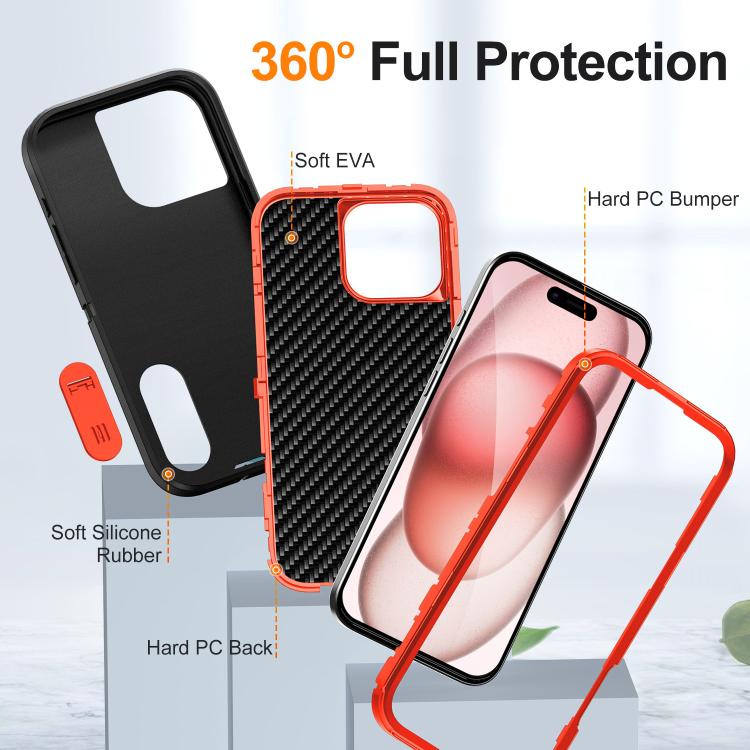 Funda de Silicona y PC Defender Gen2 para iPhone 16 Pro Max con Soporte (Negro y Naranja)