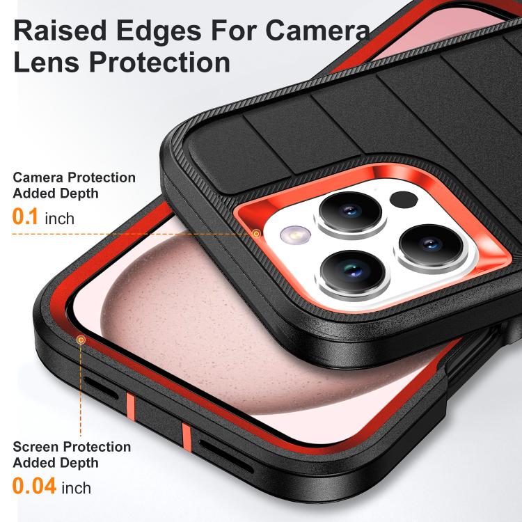 Funda de Silicona y PC Defender Gen2 para iPhone 16 Pro Max con Soporte (Negro y Naranja)