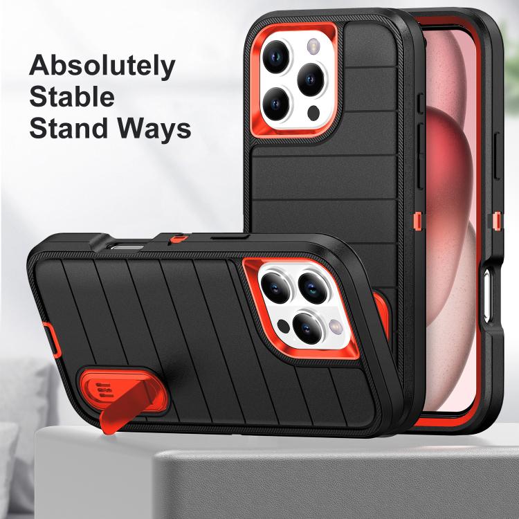 Funda de Silicona y PC Defender Gen2 para iPhone 16 Pro Max con Soporte (Negro y Naranja)
