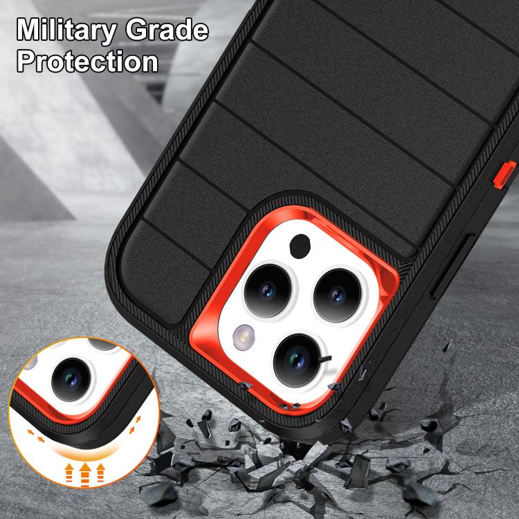 Funda de Silicona y PC Defender Gen2 para iPhone 16 Pro Max con Soporte (Negro y Naranja)