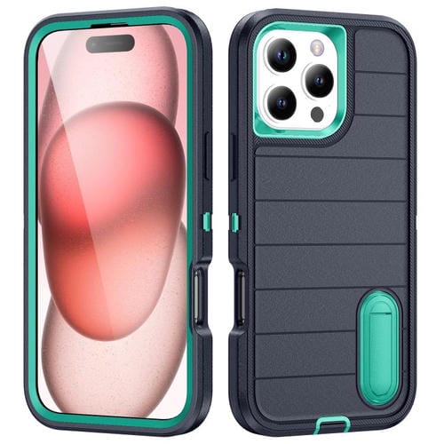 Funda Silicona y PC Resistente con Soporte para iPhone 16 Pro Defender Gen2 (Azul Oscuro y Cian)
